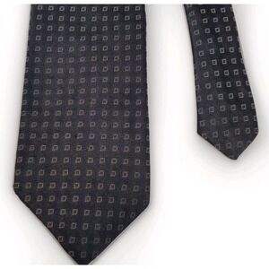 DKNY Tie 100% Silk Black With Silver Geometric Pattern‎ 58″ × 3.5″ Made in USA